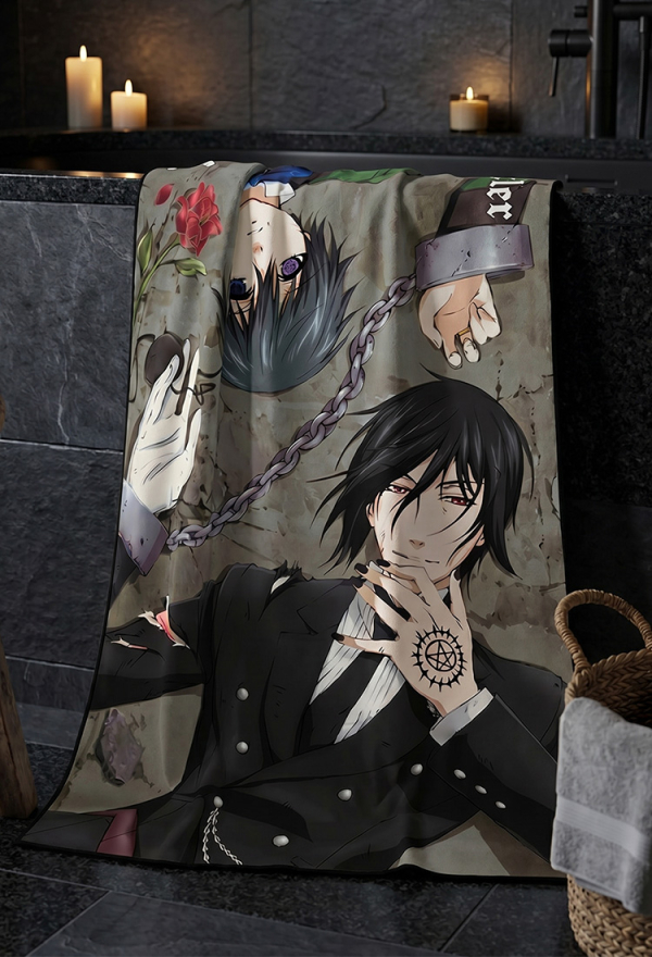 Officially Licensed Black Butler Ciel Sebastian Anime Bath Towel