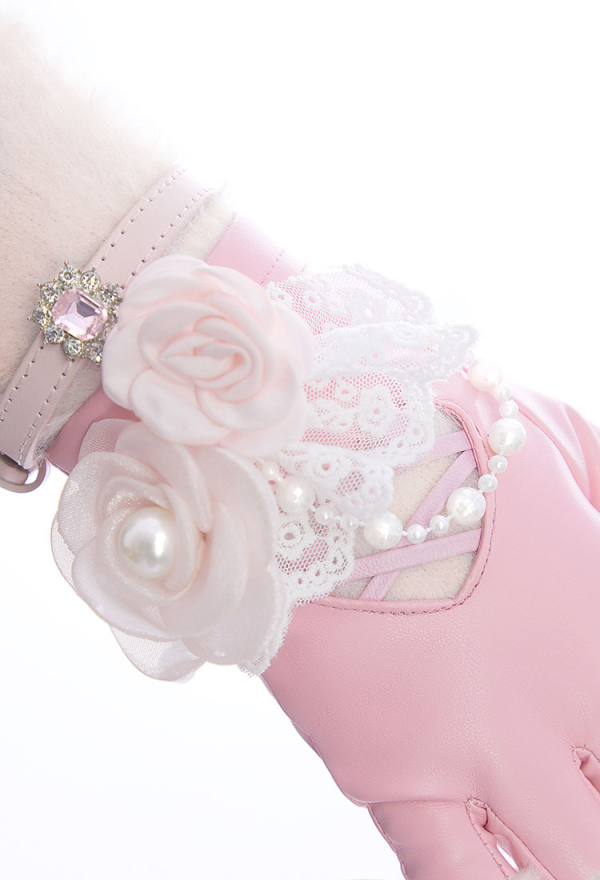 Plush Kitty Paw Gloves – Pink Fingerless Mittens with Accessories