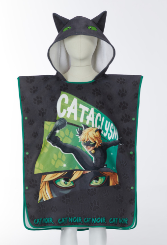 Officially Licensed Miraculous Cat Noir Hooded Bath Towel for Kids