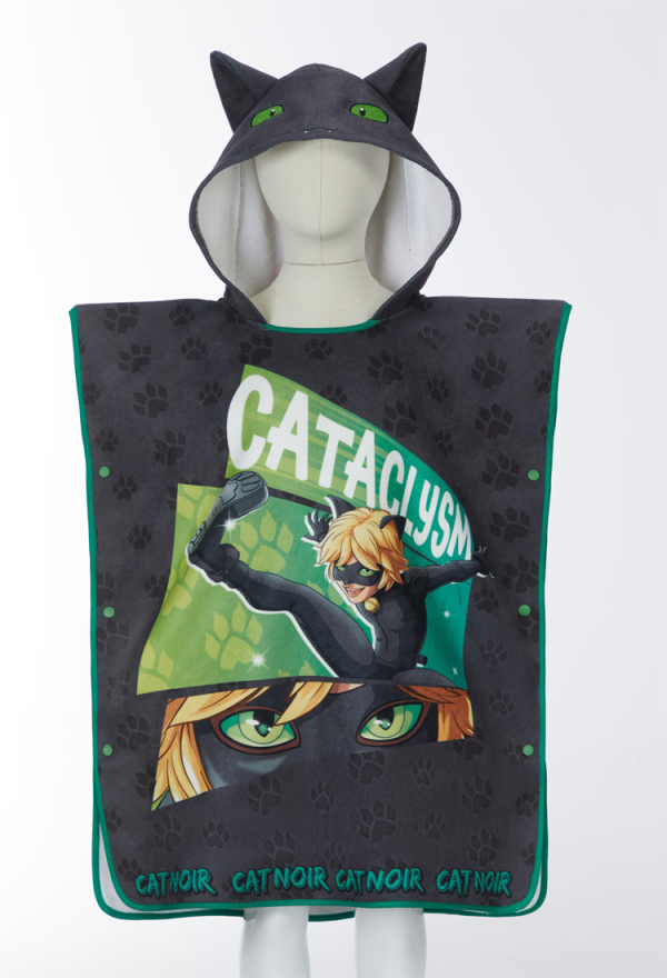 Officially Licensed Miraculous Cat Noir Hooded Bath Towel for Kids