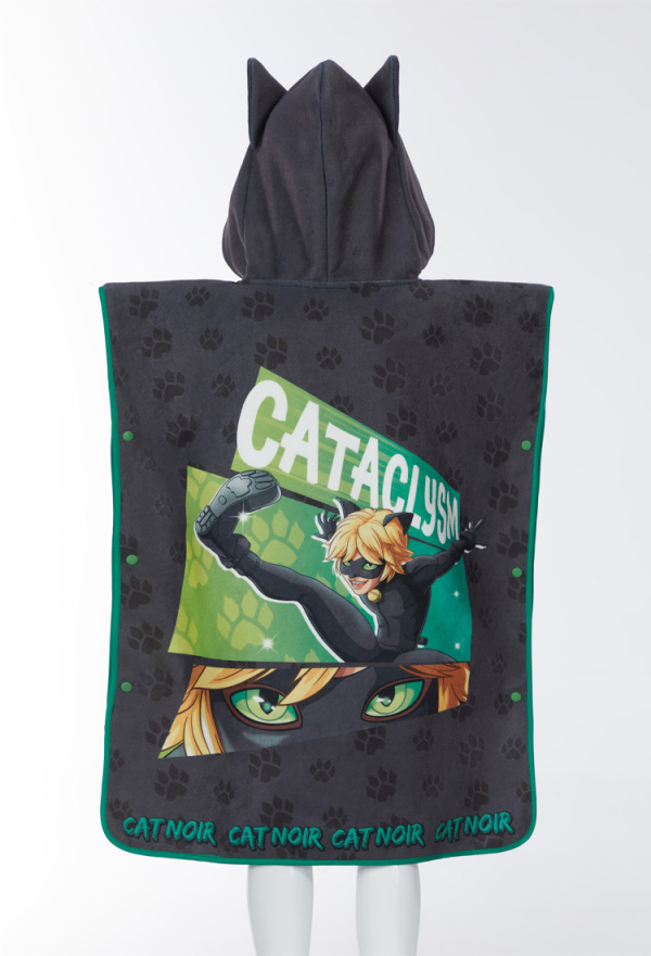 Officially Licensed Miraculous Cat Noir Hooded Bath Towel for Kids