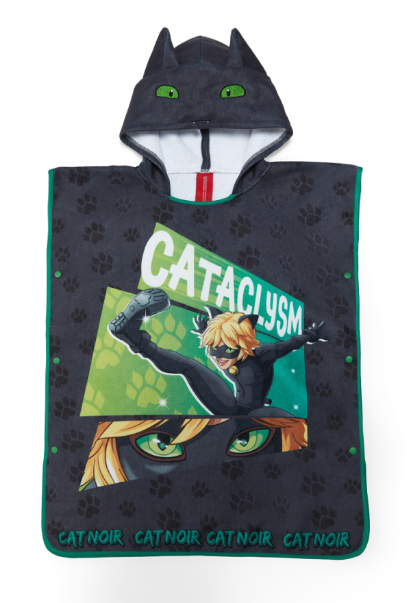 Officially Licensed Miraculous Cat Noir Hooded Bath Towel for Kids