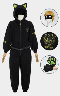 Officially Licensed Miraculous Cat Noir Fleece Onesie Pajamas