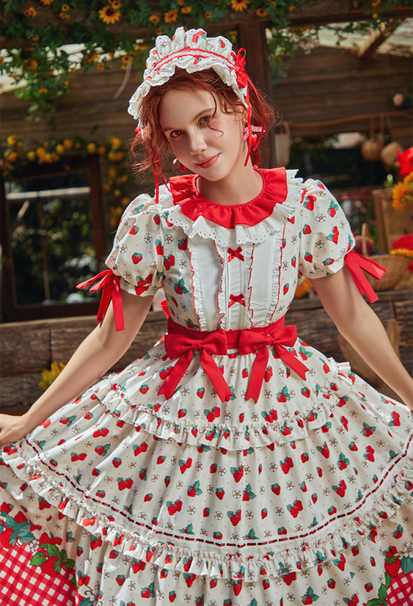 Officially Licensed Strawberry Shortcake Red Cottagecore Lolita Dress Officially Licensed Strawberry Shortcake Red Cottagecore Lolita Dress