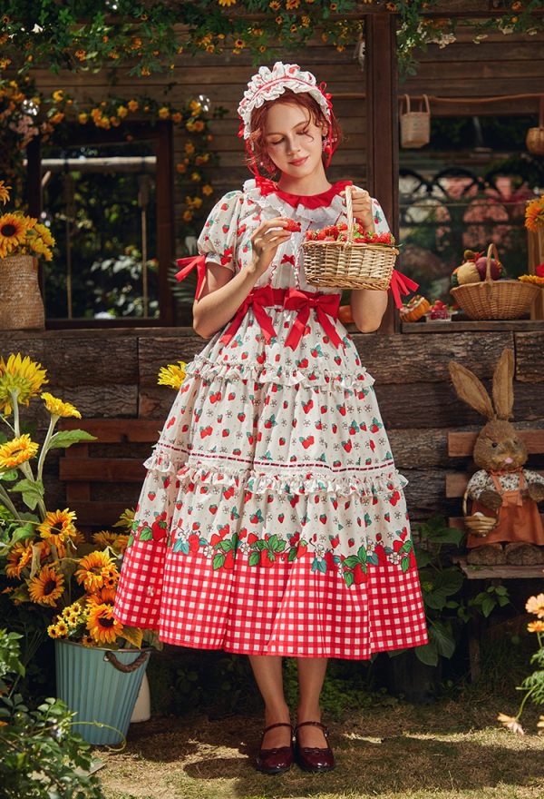 Officially Licensed Strawberry Shortcake Red Cottagecore Lolita Dress Officially Licensed Strawberry Shortcake Red Cottagecore Lolita Dress