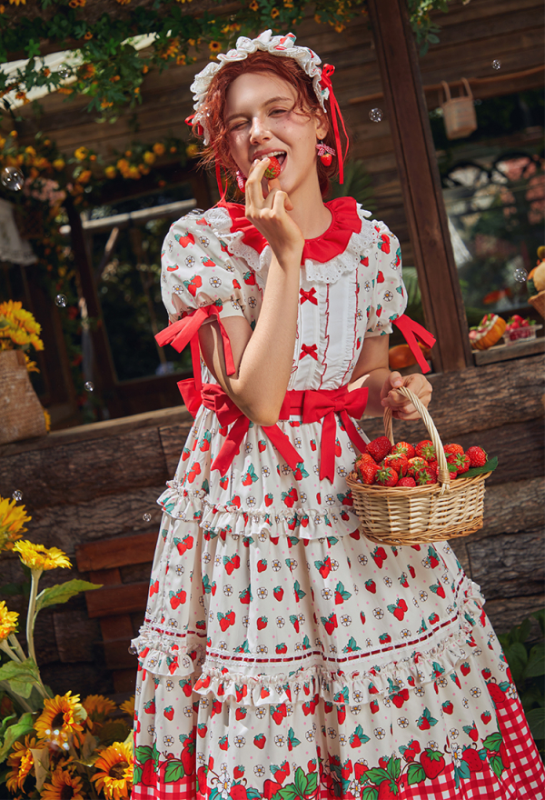 Officially Licensed Strawberry Shortcake Red Cottagecore Lolita Dress Officially Licensed Strawberry Shortcake Red Cottagecore Lolita Dress