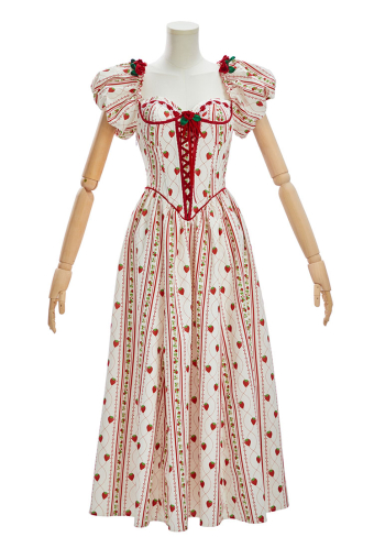 Officially Licensed Strawberry Shortcake Women Corset Dress with Puff Sleeves