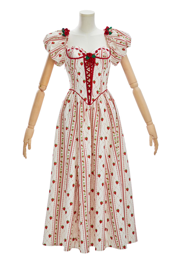 Officially Licensed Strawberry Shortcake Women Corset Dress with Puff Sleeves Officially Licensed Strawberry Shortcake Women Corset Dress with Puff Sleeves