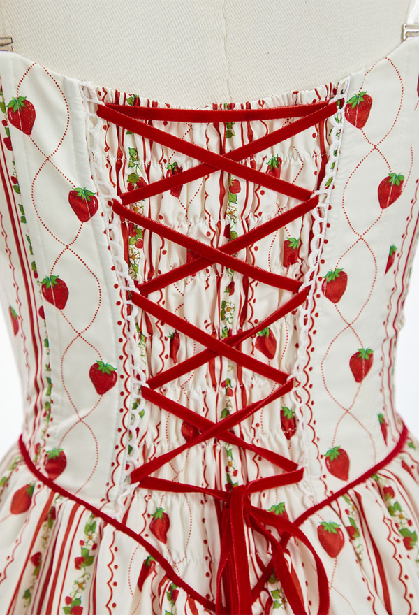 Officially Licensed Strawberry Shortcake Women Corset Dress with Puff Sleeves Officially Licensed Strawberry Shortcake Women Corset Dress with Puff Sleeves