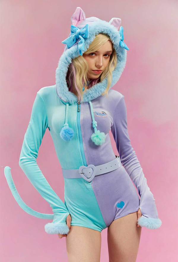 Micotaku Macaron Pastel Plush Cat-Ear Jumpsuit