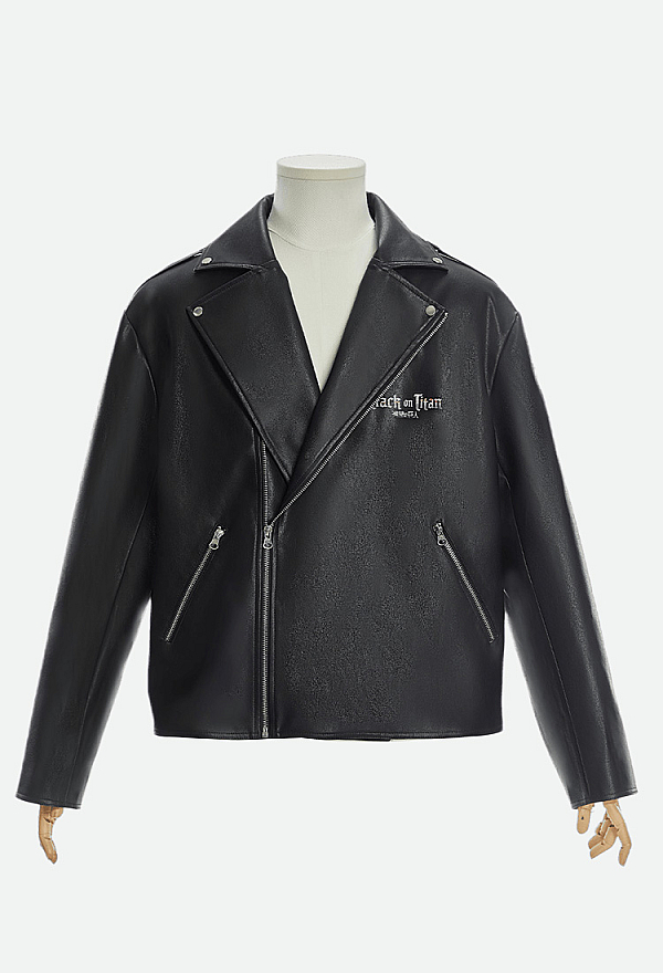 Officially Licensed Attack on Titan Unisex Leather Biker Jacket with Wings of Freedom Embroidery Officially Licensed Attack on Titan Unisex Leather Biker Jacket with Wings of Freedom Embroidery