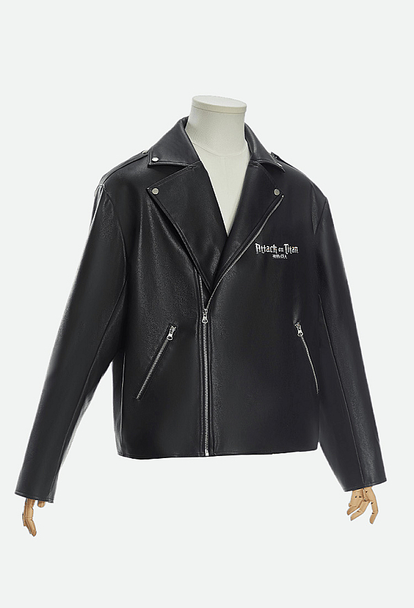 Officially Licensed Attack on Titan Unisex Leather Biker Jacket with Wings of Freedom Embroidery Officially Licensed Attack on Titan Unisex Leather Biker Jacket with Wings of Freedom Embroidery