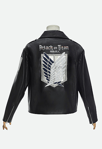 Officially Licensed Attack on Titan Unisex Leather Biker Jacket with Wings of Freedom Embroidery