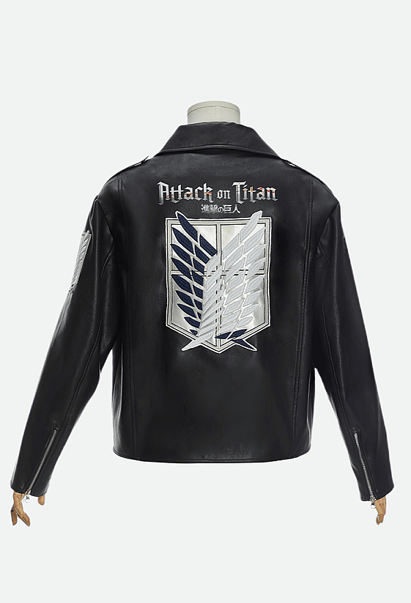 Officially Licensed Attack on Titan Unisex Leather Biker Jacket with Wings of Freedom Embroidery Officially Licensed Attack on Titan Unisex Leather Biker Jacket with Wings of Freedom Embroidery