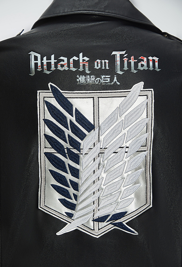 Officially Licensed Attack on Titan Unisex Leather Biker Jacket with Wings of Freedom Embroidery Officially Licensed Attack on Titan Unisex Leather Biker Jacket with Wings of Freedom Embroidery