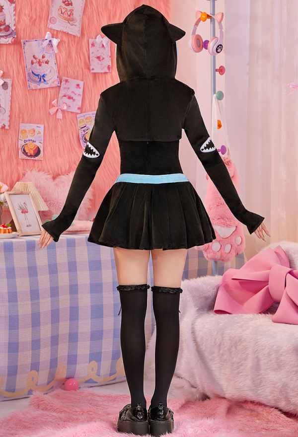 Micotaku Shark Hoodie Dress with Removable Bows & Embroidered Details Micotaku Shark Hoodie Dress with Removable Bows & Embroidered Details