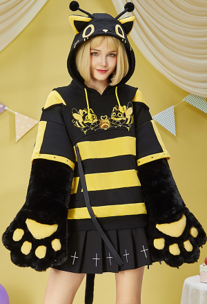 Micotaku Bee Hoodie with Cat Ears and Furry Paws Comfort Hoodie