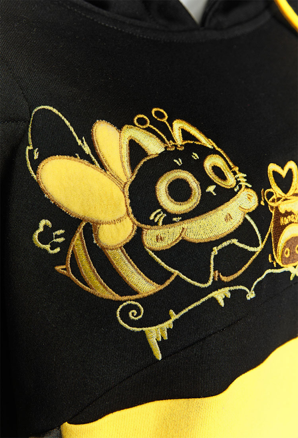 Micotaku Bee Hoodie with Cat Ears and Furry Paws Comfort Hoodie Micotaku Bee Hoodie with Cat Ears and Furry Paws Comfort Hoodie