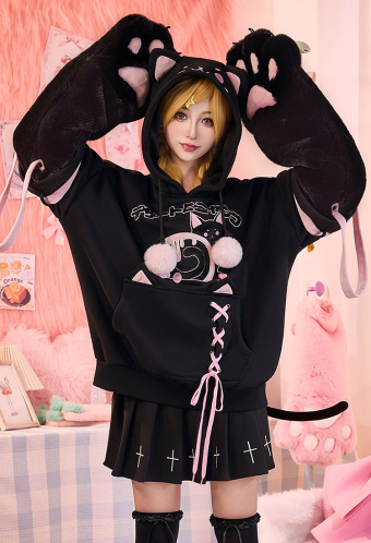 Micotaku Sweet Dessert Cat Hoodie with Cat Ears and Furry Paws Comfort hoodie