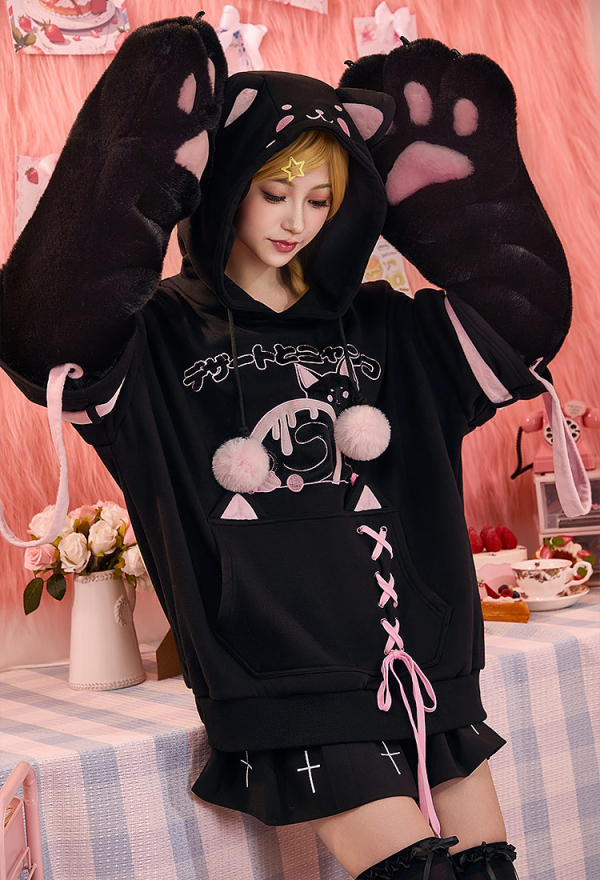 Micotaku Sweet Dessert Cat Hoodie with Cat Ears and Furry Paws Comfort hoodie