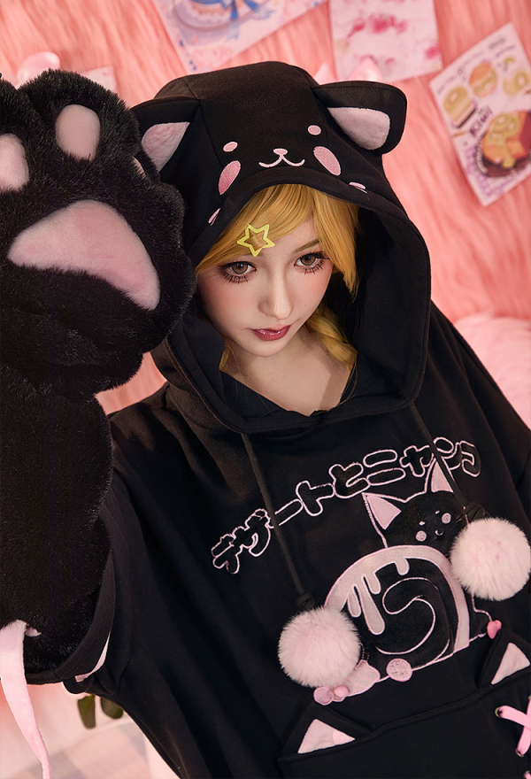 Micotaku Sweet Dessert Cat Hoodie with Cat Ears and Furry Paws Comfort hoodie