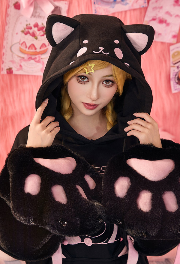 Micotaku Sweet Dessert Cat Hoodie with Cat Ears and Furry Paws Comfort hoodie