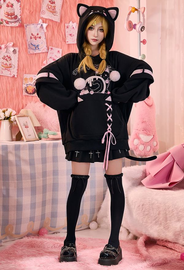 Micotaku Sweet Dessert Cat Hoodie with Cat Ears and Furry Paws Comfort hoodie