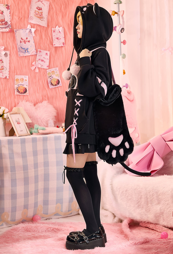 Micotaku Sweet Dessert Cat Hoodie with Cat Ears and Furry Paws Comfort hoodie