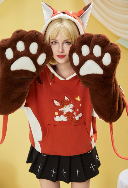 Micotaku Fox Hoodie with Fox Ears and Furry Paws comfort hoodie