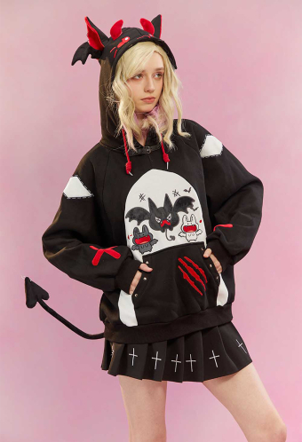 Micotaku Unisex Kawaii Bat Wing Hoodie Cute Gothic Sweatshirt with Tail