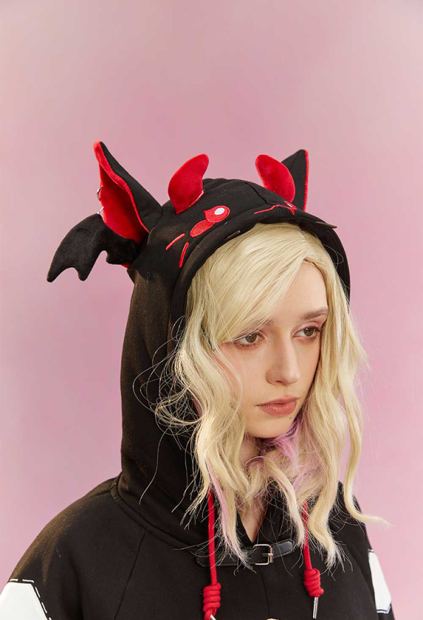 Micotaku Unisex Kawaii Bat Wing Hoodie Cute Gothic Sweatshirt with Tail