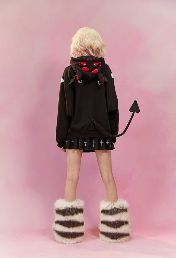 Micotaku Unisex Kawaii Bat Wing Hoodie Cute Gothic Sweatshirt with Tail