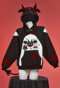Micotaku Unisex Kawaii Bat Wing Hoodie Cute Gothic Sweatshirt with Tail