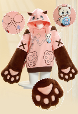 Micotaku Women's Cute Puppy Plush Paw Hoodie Set for Daily Wear