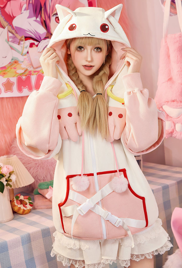 Officially Licensed Puella Magi Madoka Magica Kyubey Paw Hoodie