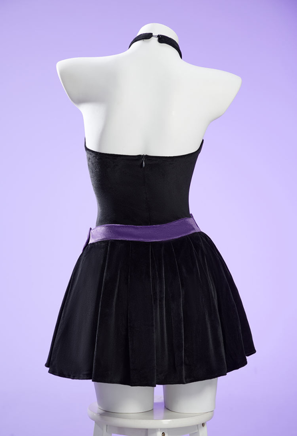 Micotaku Black-and-Purple Rabbit Hoodie Bodysuit with Skirt for Home Wear Micotaku Black-and-Purple Rabbit Hoodie Bodysuit with Skirt for Home Wear