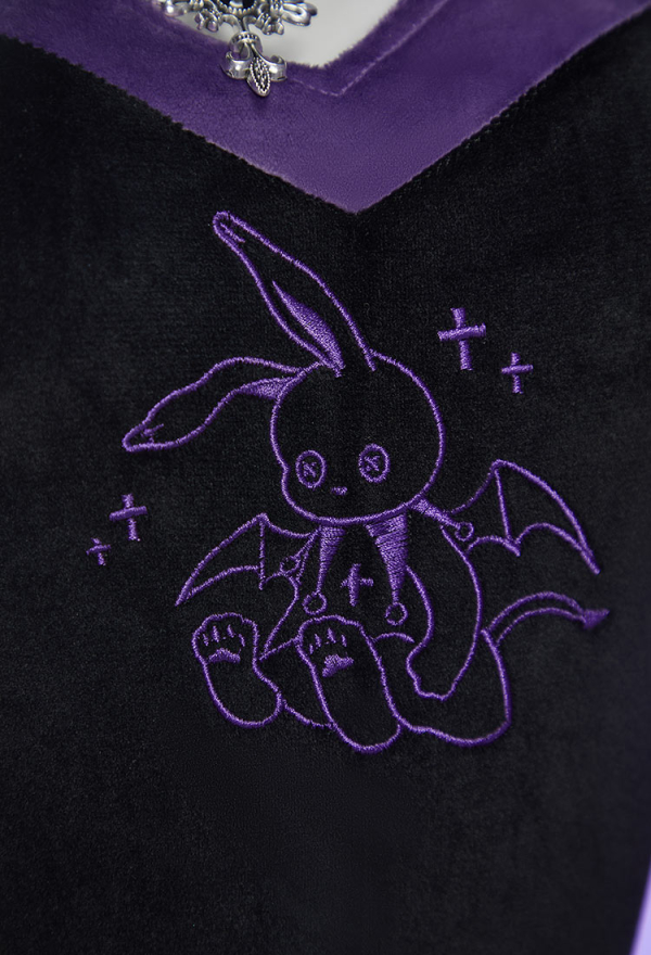 Micotaku Black-and-Purple Rabbit Hoodie Bodysuit with Skirt for Home Wear Micotaku Black-and-Purple Rabbit Hoodie Bodysuit with Skirt for Home Wear