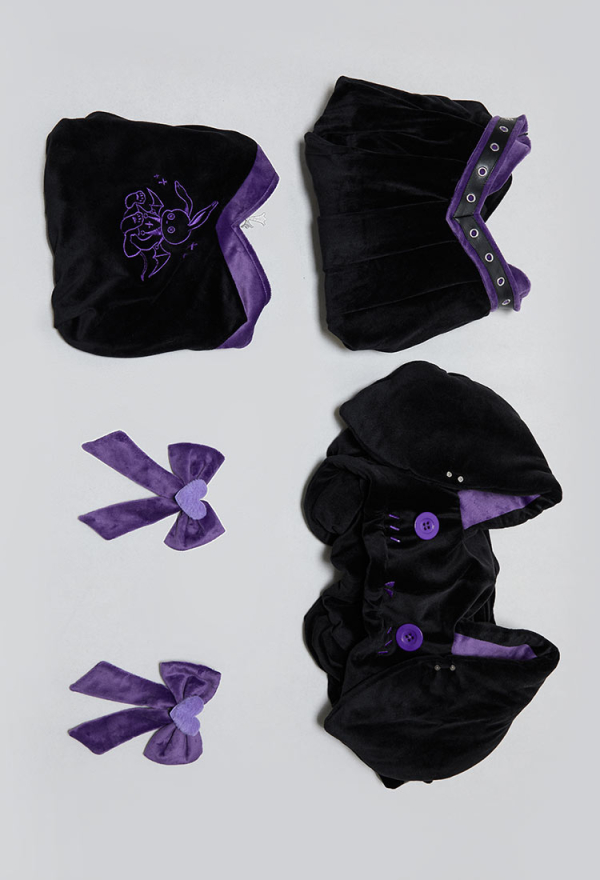 Micotaku Black-and-Purple Rabbit Hoodie Bodysuit with Skirt for Home Wear Micotaku Black-and-Purple Rabbit Hoodie Bodysuit with Skirt for Home Wear
