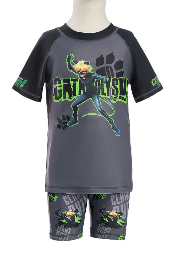 Officially Licensed Miraculous Cat Noir T-Shirt Shorts Swimsuit for Boys