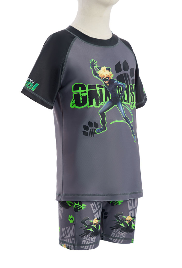Officially Licensed Miraculous Cat Noir T-Shirt Shorts Swimsuit for Boys