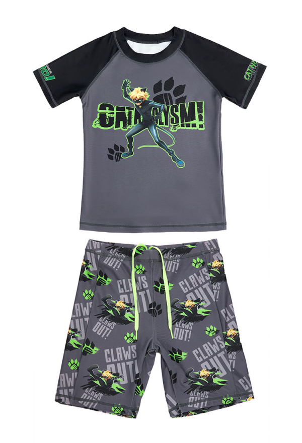 Officially Licensed Miraculous Cat Noir T-Shirt Shorts Swimsuit for Boys