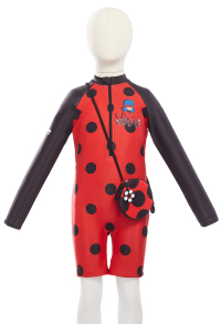 Officially Licensed Miraculous Ladybug Themed Girls' Long Sleeve Swimsuit with Crossbody Bag