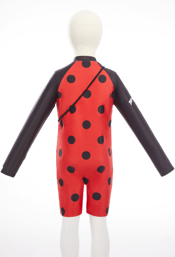 Officially Licensed Miraculous Ladybug Themed Girls' Long Sleeve Swimsuit with Crossbody Bag