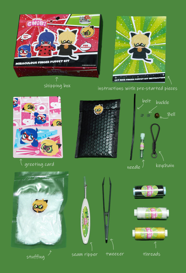 Officially Licensed Miraculous Cat Noir Finger Puppet Kit DIY Sewing Kit