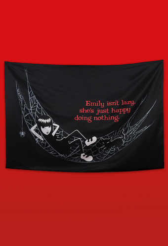 [Officially Licensed] Emily the Strange Happy Doing Nothing Hammock Print Black Tapestry Halloween Decorations