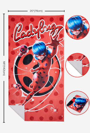 Officially Licensed Miraculous Ladybug Bath Towel | Super Soft Red and Black Polka Dot Towel with Tikki Print