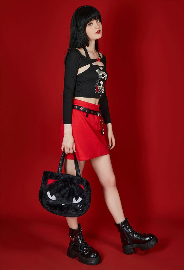 [Officially Licensed] Emily The Strange Micotaku Kitten Tote Bag Black Handle Bag Faux Fur