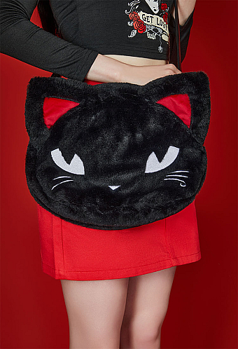 [Officially Licensed] Emily The Strange Micotaku Kitten Tote Bag Black Handle Bag Faux Fur