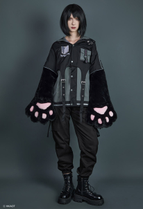 Official Licensed Attack on Titan Levi Ackerman Furry Paw Hoodie Costume