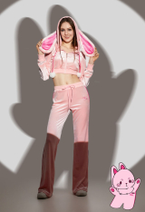 Micotaku Sports Tracksuit Set Pink Bunny Hooded Top and Pants with Pom-pom Accessories